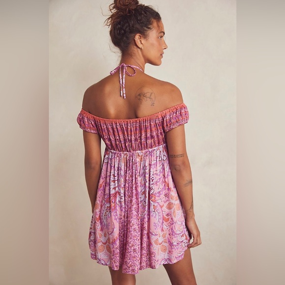 Free People Intimately FP Bali Mariposa Mini Slip Dress Tunic Boho Pink/Orange S - Picture 4 of 9